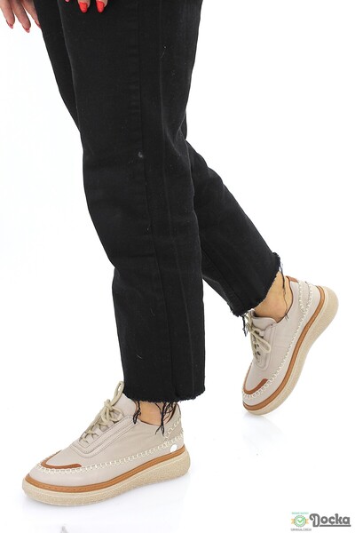 Mammamia Kadın Spor Tarz Ortopedik Hakiki Deri Düz Taban Mevsimlik Hafif Günl...