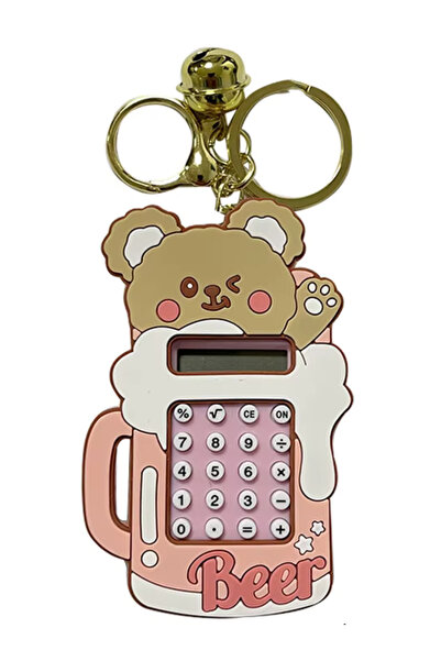 UĞURDAN Ayıcık Mini Anahtarlıklı Cep Hesap Makinesi - Pembe Sevimli Okul/Ofis