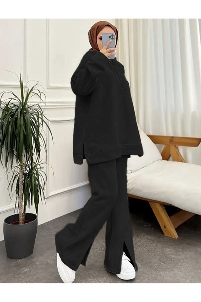 Gül 3 İplik Sweatshirt ve Yırtmaçlı Pantolon – Sıcak Tutan Rahat