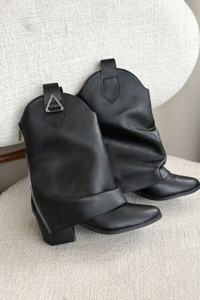 GOFFSHOES Cizme de cowboy largi argintii pentru femei - piele neagră