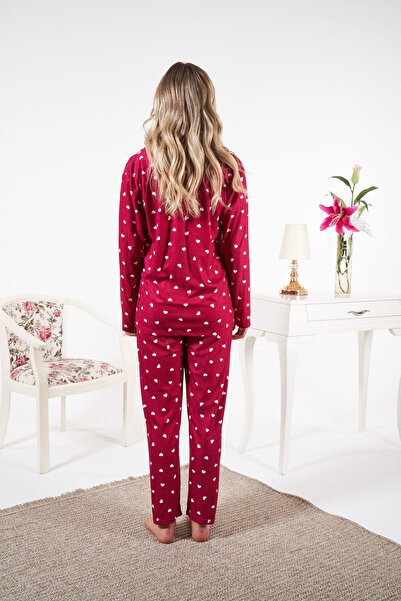 Estiva Heart-Embedded Buttoned Suede Pajama Set