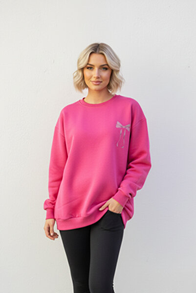 KOZİA OUTDOORS Γυναικείο φούτερ oversized με λεπτομέρεια από ροζ κορδέλα στην...