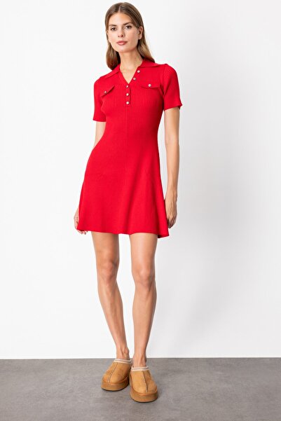 ON TRİKO Flounce Mini Knit Dress 65401-26K Red