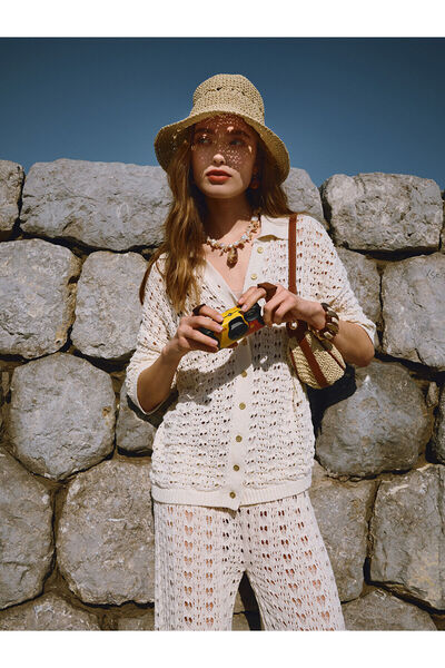 LC Waikiki Vizyon New Season Polo Neck Openwork Women's Knitwear Cardigan