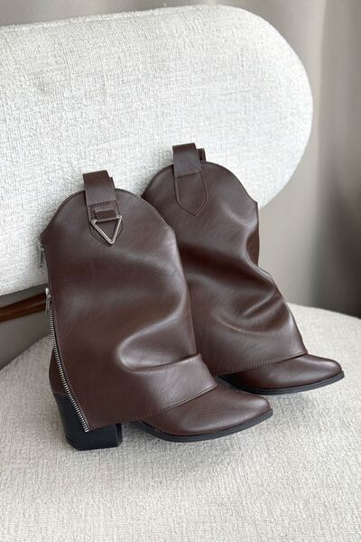 GOFFSHOES Kadın Silver Kovboy Geniş Konç Çizme - Kahve-Deri