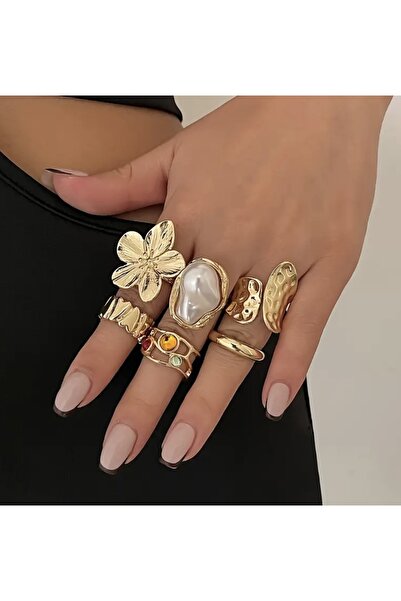 Mojo Jewellery Steel Gold Combination Ring Set Adjustable