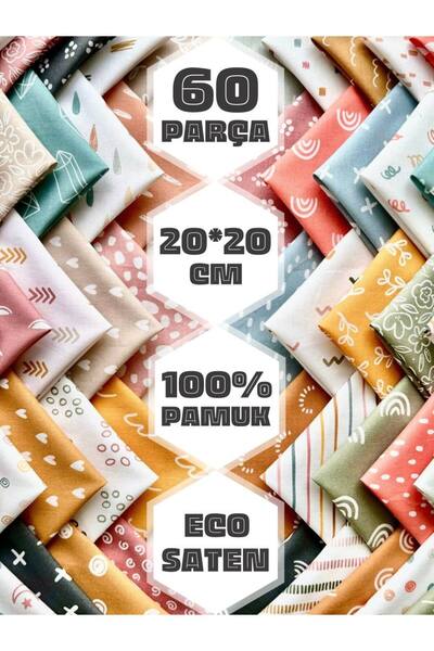 FabricMarket 60 Pieces 20X20 cm 100% Cotton Eco Satin Patchwork Fabric Set – Vintage Floral Pattern