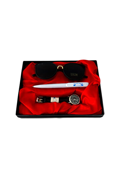 velve MATTEO FERARI women's gift set, three practical items, women's watch, sunglasses, pen, Black