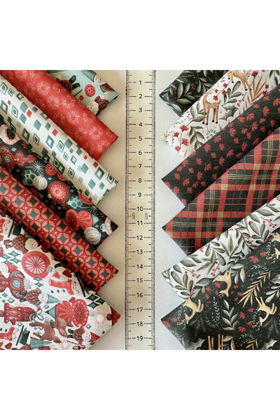 FabricMarket 100% Cotton Satin Fabric – 60 Pieces 20X20 Cm, New Year and Winter Themed Patterns, for Patchwork