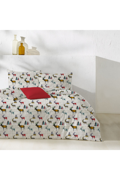 Lief Home Geyikli Double Duvet Cover Set Made of 100% Cotton Flannel Fabric