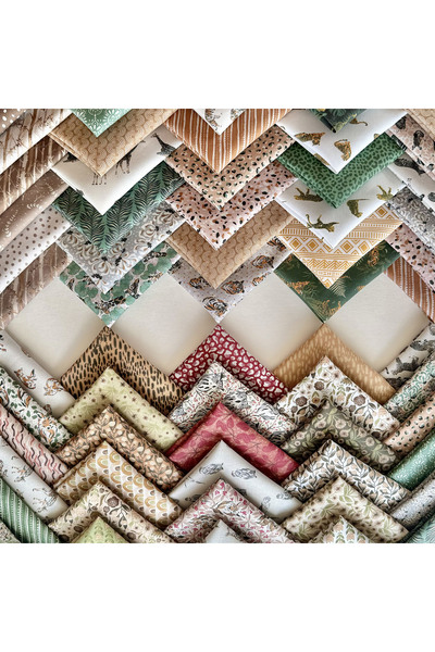 FabricMarket 100% Cotton Satin Fabric – 60 Pieces 20X20 Cm, Safari and Nature Themed Patterns, for Patchwork