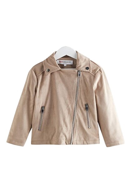 Red Wagon - Jachetă motociclistă din piele întoarsă ecologică pentru fete, bej-crem, 4-5 ani