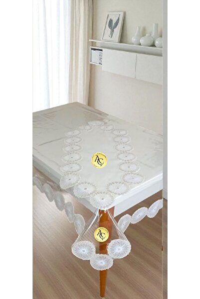 Altın Çeyiz Tekstil Şeffaf Runnerlı Dantelli Güpürlü Masa Örtüsü Çeyiz Seti