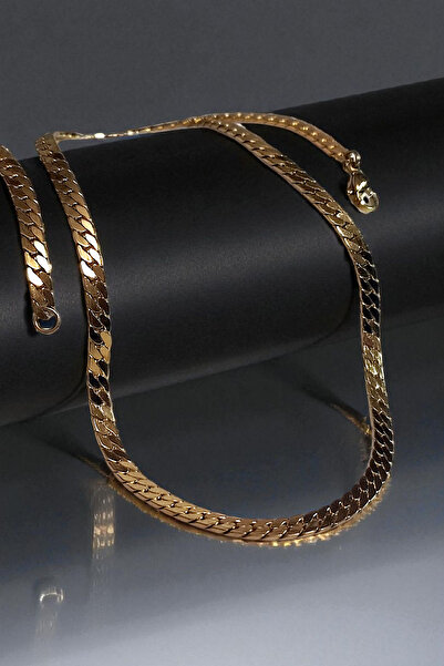 AK STORE SİLVER Gümüş Kaplama 316 L Paslanmaz Çelik Ezme Gurmet Sık Örme İtalyan Model Zincir Kolye 5 MM Gold