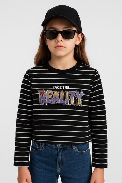 mini kanka Μαύρο ριγέ μακρυμάνικο μπλουζάκι για κορίτσια – Μοντέρνο και άνετο...