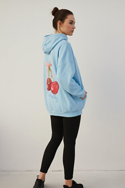 KOZİA OUTDOORS Hanorac supradimensionat cu glugă și imprimeu cireșe pe spate,...