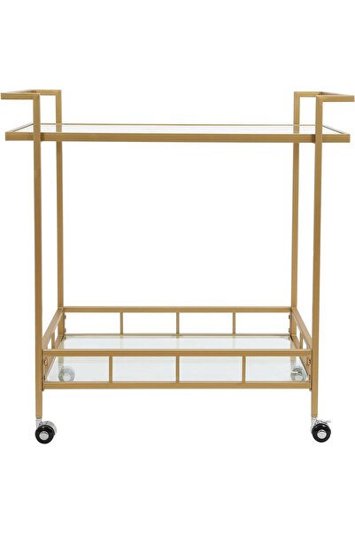 genric عربة تقديم معدنية FFD - رف زجاجي أنيق من طبقتين بإطار معدني بسمك 1.3 س...