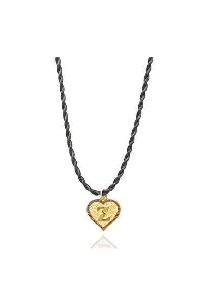 Nezihhan 0.25 Gram 14 Ayar Z Harfi Siyah İpli Kalp Kolye