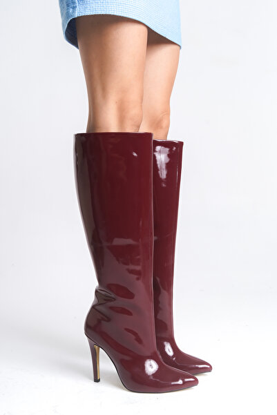 NITU Shoes Cizme cu toc înalt din piele lacuită burgundy