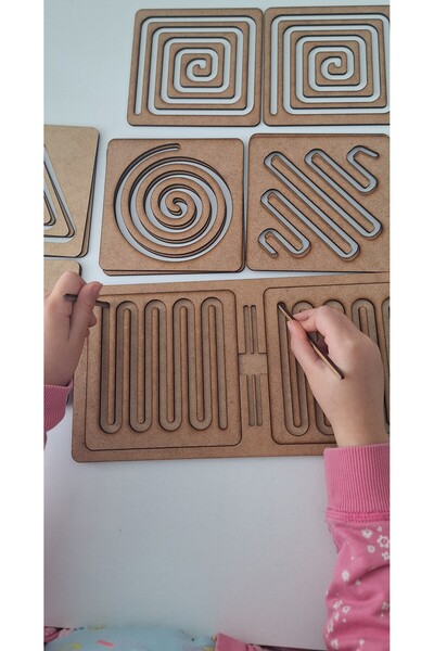 Ebrulisler Wooden Toy Right Hand/Left Hand Coordination Game, Two-Hand Line Drawing, 6 Drawing Sets