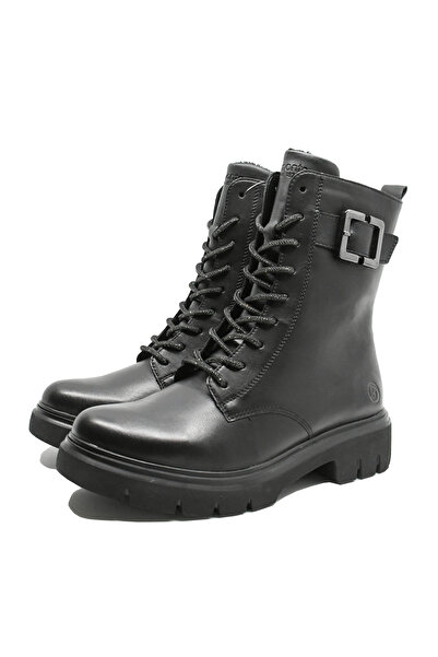 Remonte Ghete înalte de damă negre, stil combat, piele