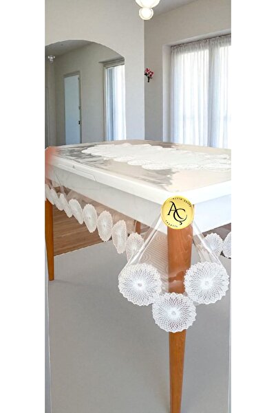 Altın Çeyiz Tekstil Şeffaf Runnerlı Dantelli Güpürlü Masa Örtüsü Çeyiz Seti