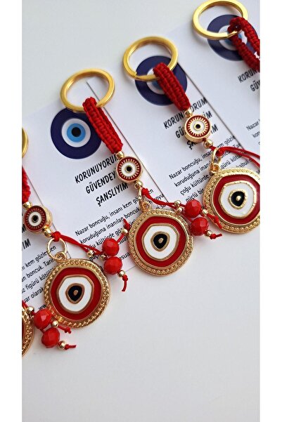 Svc Aksesuar Gift 5-Piece Evil Eye Beaded Modern Keychain - Red 10.5 cm