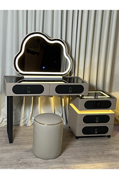 Un Modern makeup vanity with fingerprint safe, wireless charger and luxurious design