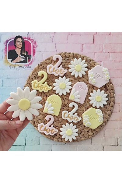 Tatlı Armağanlar 2 Yaş Two Yazılı İsimli Papatyalı Model Doğum Günü Butik Kurabiye - 20 Adet