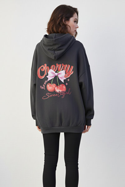 UNCİA OUTDOORS Hanorac supradimensionat cu glugă pentru femei, cu imprimeu ci...