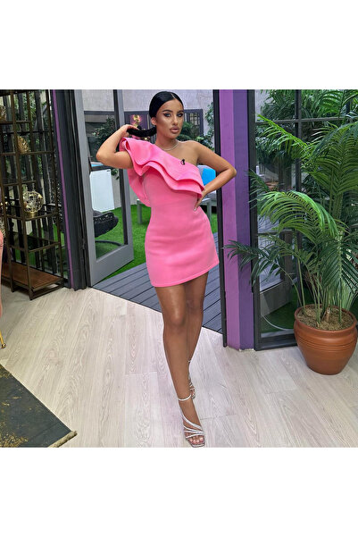 ASOS One Shoulder Pink Ruffle Dress