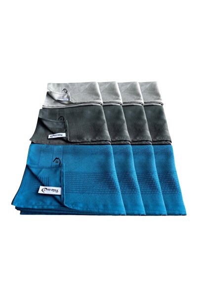 PELLA-EU Mikrofiber Cam Bezi Genel Temizlik Bezi Mutfak Banyo Yüzey 12 adet Mavi Antrasit Gri 40x60cm