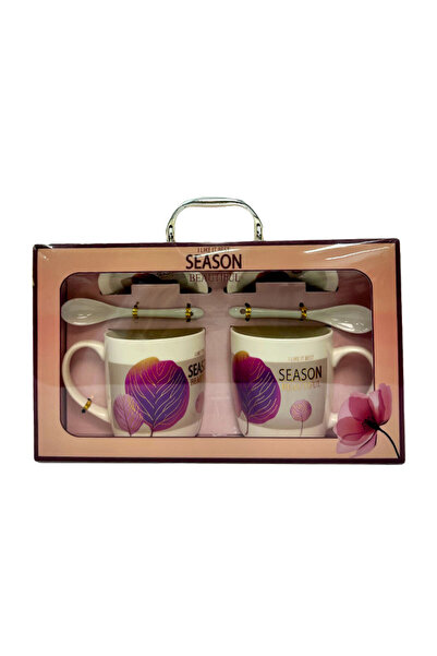 velve Elegant ceramic set, Beast Season, with two mugs, two ceramic spoons and matching plates, Lila