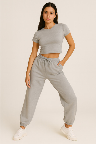 RABTEKS Γυναικείο γκρι παντελόνι Jogger |   Λαστιχένιο πόδι, με τσέπες, άνετο κούρεμα