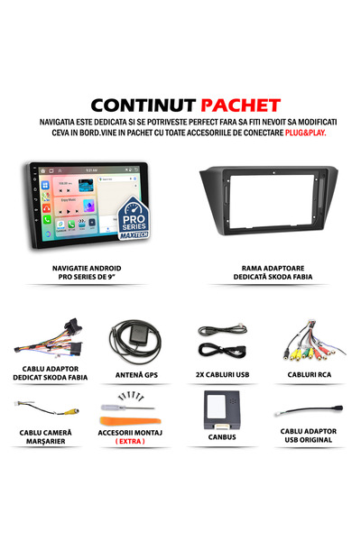 MaxTech Navigatie Skoda Fabia 3 (2014-2021) dedicata, 6 GB Ram 128 GB Rom OctaCore, Carplay & Android auto