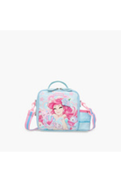 minmie Mermaid Print Lunch Bag with Detachable Strap and Zipper Closure from