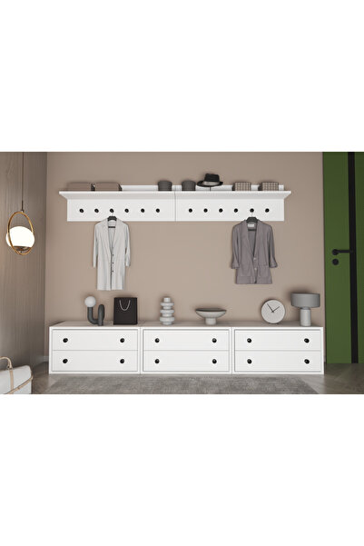 nettrends.net the new trend of shopping Portmanto Modüler 6 Çekmeceli Askılıklı Duvara Monte Raflı Ayaksız Beyaz-NRG-PRT-1001