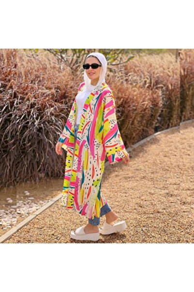 outline Women's Cardigan - Yellow with Black Stripes 100% Egyptian Cotton