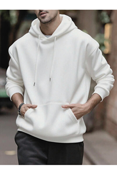 Relax family xf Men's Solid Color Hooded Sweatshirt Oversize Cotton Lined 3 Thread Winter Anti-Pilling