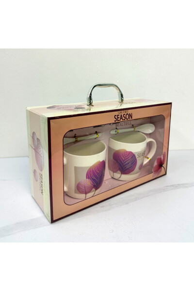 velve Elegant ceramic set, Beast Season, with two mugs, two ceramic spoons and matching plates, Lila