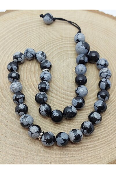 Yasamtohumu حجر أوبسيديان على شكل ندفة ثلج، تصميم خاص، سبحة 33 حبة، 8 مم (5640)