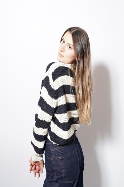 Pafi Moda Ζακέτα με στριφτό λαιμό με ριγέ κουμπιά από πηλό, ναυτικό μπλε κρέμα