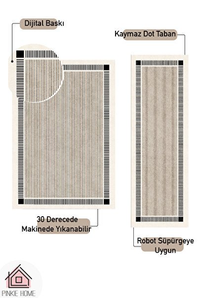 PINKIE HOME Dijital Baskı Makinede Yıkanabilir Kaymaz Leke Tutmaz Salon Halısı Mutfak Halısı ve Yolluk-N68