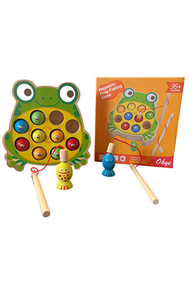 OEM Joc de pescuit interactiv, magnetic, Montessori, din lemn – Broscuta cu 1...