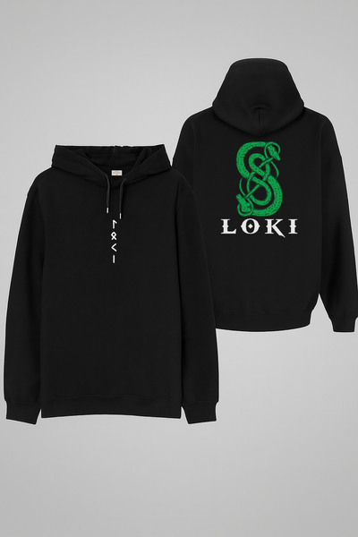 MODA هوديي سويت شيرت أسود اللون للبالغين مطبوع عليه أسطورة إله اللوكي الإسكند...