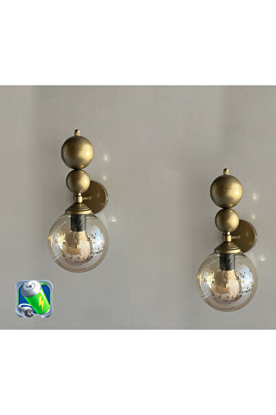 gaziantepavize Şarj Et Kullan Eskitme Florida Şarjlı Pilli Aplik Bal Glop Camlı Metal Modern Aydınlatma - 2 Adet