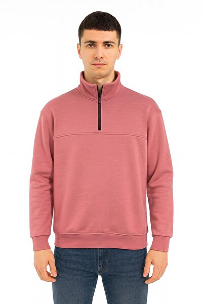CLASSİCS MEN Unisex Relax Fit Comfortable Cut Cotton Half Zipper Stand Collar Sweatshirt - 7385