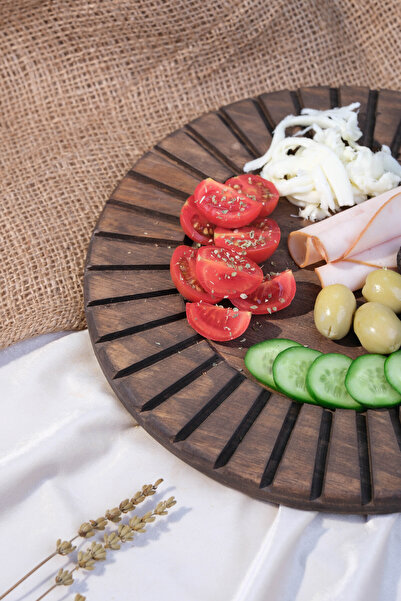 fam wood art Large Size Wooden Striped Serving Plate, Cheese Plate, Cake Stand, 100% Pine