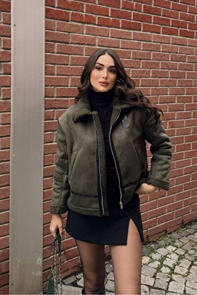 spirituel Γυναικείο σακάκι από καστόρι με γούνα εσωτερικά, τσέπες με φερμουάρ, λεπτομέρεια στο γιακά και τα μανίκια, Premium Regular Jacket