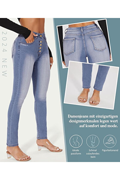 OEM Blugi albaștri elastici, slim fit, cu 4 buzunare, pentru femei, mărimea XL